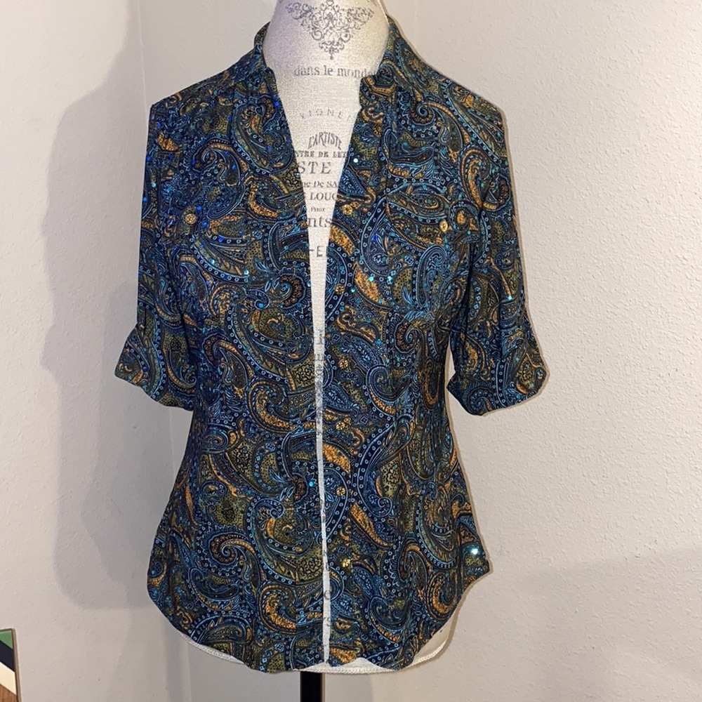 Rebecca Malone sequin shirt button down blouse S​ - Picture 6 of 8